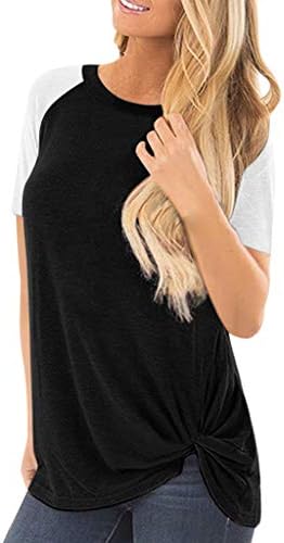 BEUU Plain T Shirt for Women, Casual Solid Color Tee Shirt, Short Sleeve Twist Knotted Tops with Round Neck Multicolor