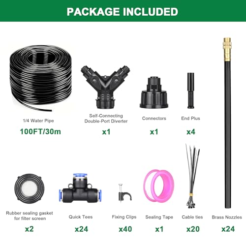 Starrey Drip Irrigation System, 2026-Upgrade 100Ft 1/4" Garden Watering System with 24 Pcs 360° Adjustable Copper Nozzles, DIY Kit for Garden, Lawn, Greenhouse, Raised Beds & Outdoor Plants