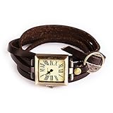 Simple Leather Vintage Female Bracelet Quartz Watch Square Wristwatch Brown