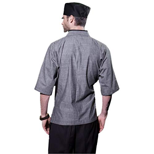 Men's Japanese Chef-Jacket 3/4 Sleeve Kimono Cooking Soft &Breathable Chef Coat Gray