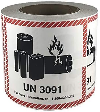 UN 3091 CHEMTREC Caution Lithium Battery Labels 4.5 x 4.75 inches 500 Labels