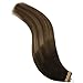 GOO GOO Tape in Hair Extensions Ombre Dark Brown to Light Brown and Ash Blonde Remy Human Hair Extensions Tape in Natural Hair Straight 50g 20pcs 16inch