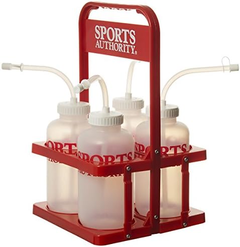 4 Pack Sports Authority 1 Liter Squeeze Water Bottles With Straws Collapsible Carrier Workout BPA Free