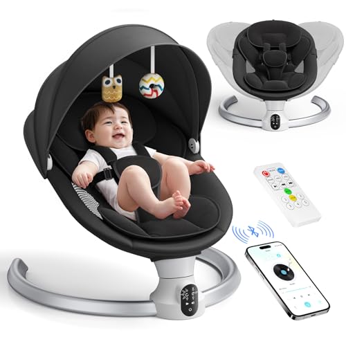 Electric Baby Rocking Chair, 0-9 kg, Baby Hammock with Bluetooth and Remote Control, Foldable Baby Rocking Chair with 5 Point Harness, Sun Visor and Mosquito Net