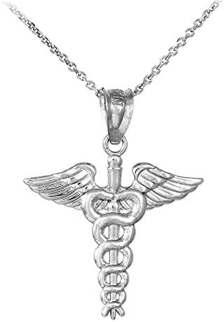 American Heroes 925 Sterling Silver Caduceus Charm Pendant Necklace