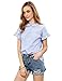 SheIn Women's Striped Collar Blouse Short Ruffle Sleeve Babydoll Shirt Top Medium Blue