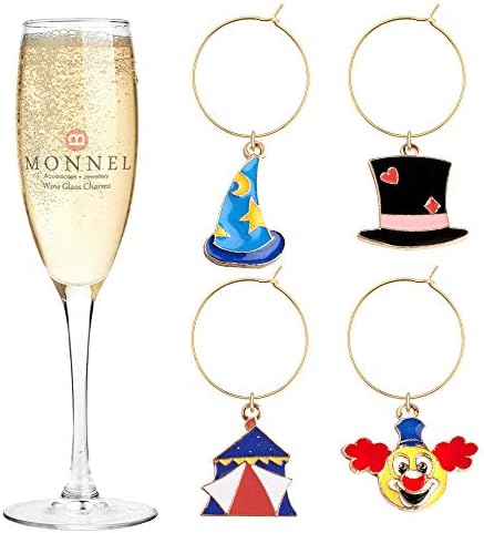 P457 New Cute Circus Clown Foolscap Wine Charms Glass Marker for Party with Velvet Bag- Set of 4