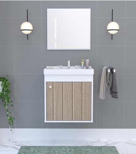 RIVERZZA Kit Gabinete Armario para Banheiro 100% MDF com Cuba - Veneto Branco 40cm (BERLIN)