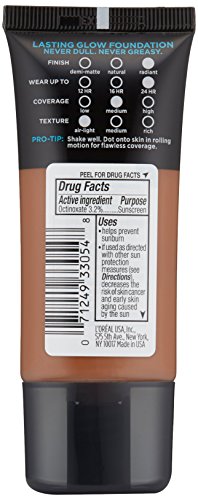 L'Oreal Paris Makeup Infallible Up to 24HR Pro-Glow Foundation, Cocoa, 1 fl oz.