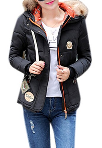 Allbebe Women's Winter Short Puffer Coat Jacket with Fur Trim Hood Black Allbebe Women's Winter Short Puffer Coat Jacket with Fur Trim Hood Black
