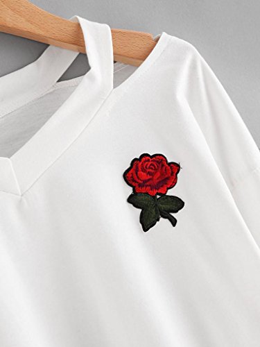 Orangeskycn Womens Sweatshirts Long Sleeve Sweater Rose Printed Causal Tops Blouse (White, M)