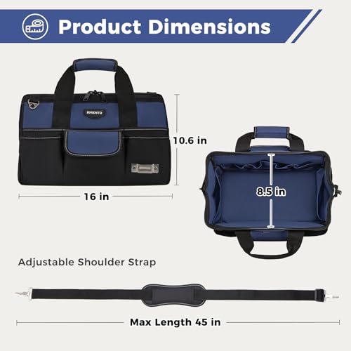 16-Inch Heavy Duty Tool Bag, 22 Pockets Empty Tool Box Organizer Storage, photo 9