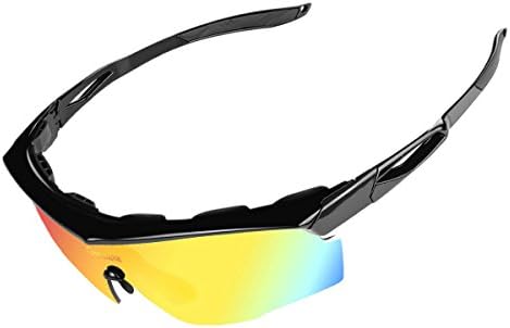 Glazata Polarized Sports Sunglasses with 5 Interchangeable Lenses Tr90 Unbreakable Frame for Cycling Running Driving Fishing Golf Baseball (BLACK, Multi-Color)