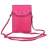 PU Leather 2 Layers Vertical Cellphone Pouch Bag with Shoulder Strap and Magnetic Button for Apple iPhone 7/iPhone 7 Plus Samsung Galaxy S7/S7 edge and Other Smartphone Hot Pink