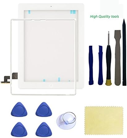 Original Ipad 2 Screen Replacement,FeiyueTech iPad Touch Screen Digitizer Front Glass Assembly - Includes Home Button + Camera Holder +Frame Bezel+ PreInstalled Adhesive with Tools kit. (white)