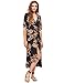 Milumia Women's Boho Deep V Neck Floral Chiffon Wrap Split Long Dress Black XL