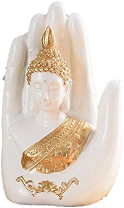 Decent Handicrafts Polyresin Palm Buddha Idol (11.43 x 7.62 x 15.24 cm, White and Gold)