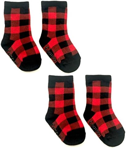 Copper Robin 2 pack Mid-calf Red and Black Buffalo Plaid Patterned Tall Long Socks (6 months - 3 years)