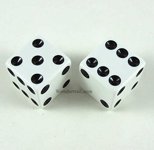 White with Black Pips Dice 25mm (1in) D6 2ea Koplow Games