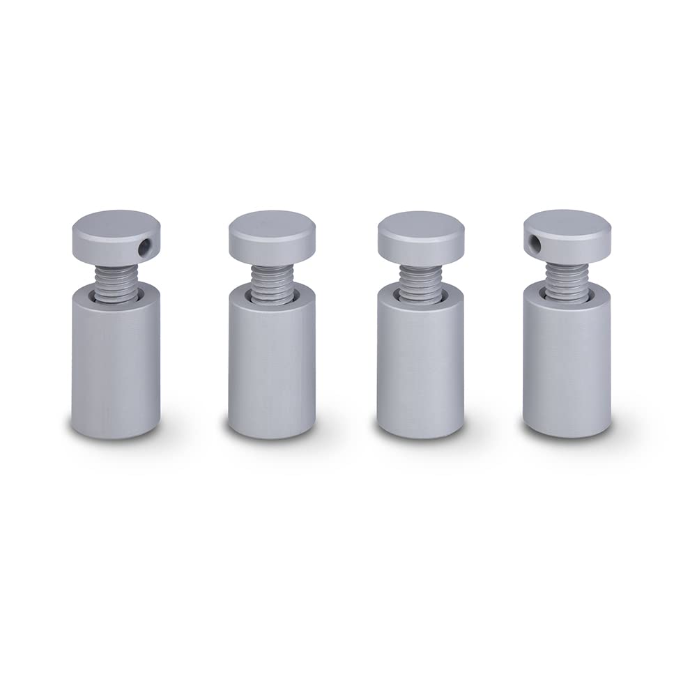 PrecisionGeek - Sign Standoff Wall Mount Fixings Bolts, Glass, Acrylic, Holders for Sign Displays, Aluminium Silver/Natural Anodised 16mm dia L= 25mm - 4x barrels 4x screws