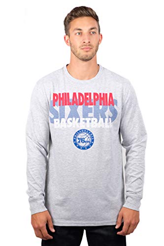 NBA Philadelphia 76ers Men's T-Shirt Supreme Long Sleeve Pullover Tee Shirt, Medium, Gray