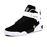 FZUU Men's Fashion High Top Leather Street Sneakers Sports Casual Shoes (10.5, Black)