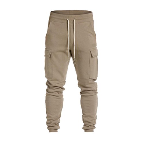 Leedford Men's Casual Pants, Men's Harem Casual Baggy Hiphop Dance Jogger Sweatpants Trousers Plus Size (2XL, Khaki) - Thumbnail 3
