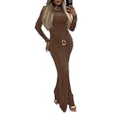 Ninimour Women Bodycon Maxi Dress Mock Neck Long Sleeve Ruched Elegant Cocktail Dresses Zipper Back Evening Dress