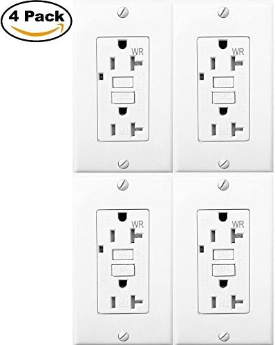 20 Amp GFCI Outlet Electrical Receptacle with LED Indicator, 2-Wires 3-Poles, Tamper Resistant (TR) & Weather Resistant (WR), Nylon Wall Plate & Screws Included, 125V, Self-Test UL2008 (4 Pack, White)