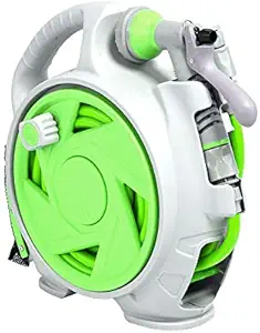 ANDGOAL Rolling Hose Reel Retractable Hose Reel Portable Garden Hose Reels Mini Garden Hose Reel 7 Function Sprayer Nozzle 50FT Hideaway Hose Reel Wall Mount for Cleaning Patio Car Washing (Green)
