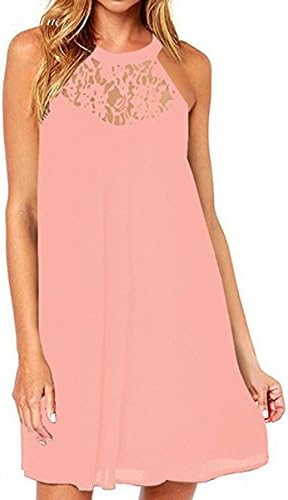 Cylyfmia Women's Lace Patchwork Casual Sleeveless Chiffon Dress (L, 872)