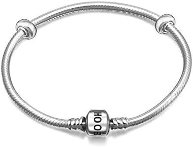Hoobeads 925 Sterling Silver Snake Chain Bracelet with 2 Removable Stopper Beads Charms Bracelet