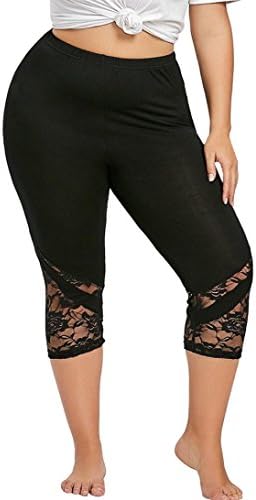 Funic Fashion Women Lace Leggings Plus Size Skinny Pants Yoga Sport Pants Leggings Trousers Pants (5XL, Black)