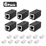 RJ45 Coupler, Ethernet Coupler, 6 Pack Ethernet Cable Extender Adapter for Cat7/Cat6/Cat5e, Female to Female, Support 100BASE-TX (Black-6 Pack) (Black)