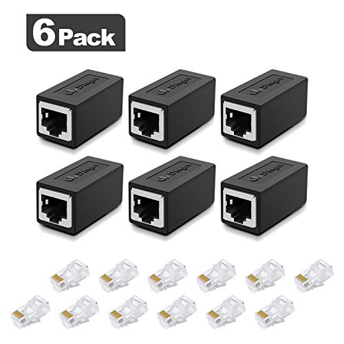 RJ45 Coupler, Ethernet Coupler, 6 Pack Ethernet Cable Extender Adapter for Cat7/Cat6/Cat5e, Female to Female, Support 100BASE-TX (Black-6 Pack) (Black)