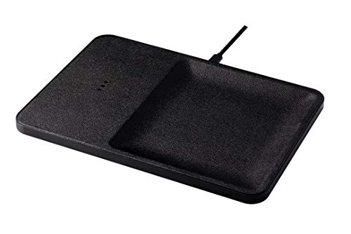 Courant Wireless Charging Accessory Tray, Qi Certified, Fast-Charging, Italian Leather, Compatible With iPhone XS/XS Max/XR/X/Android (Black)