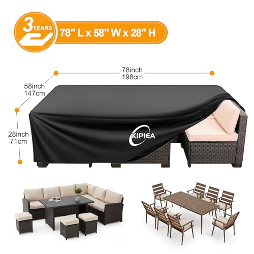 Kipiea Patio Furniture Covers Waterproof Winter, Heavy-Duty 420D Outdoor Patio Table Set Covers, Rectangular Outdoor Sectional Couch Covers (78" L x 58" W x 28" H)