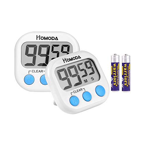 2 Pack Digital Kitchen Timer, Upgraded Cooking Timer, Big Digits Loud Alarm Magnetic Backing, Stand, Large LCD Display (White, Battery Included)