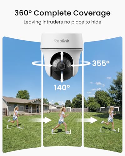 REOLINK Solar Security Camera Outdoor Wireless, 5MP Auto Tracking with 360° view Battery Cam, Color Nigth Vision, 2.4/5 GHz Wi-Fi,2-Way Talk,Works with Alexa for Home Surveillance,Argus PT+Solar Panel