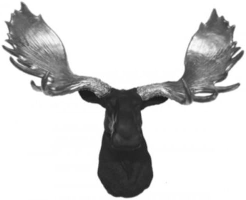 Faux Taxidermy Studio Fake North American Moose Head | Faux Taxidermy | Fake Black Moose Head with Silver Antlers Resin Moose Head (Black-SIL)