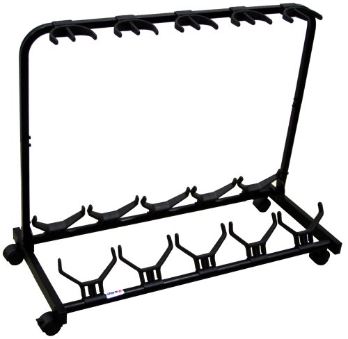 5 Guitar Rolling Cart Stand Pro Audio Stage, Studio or Display Rubber Divider Electric or Acoustic Guitar Holder