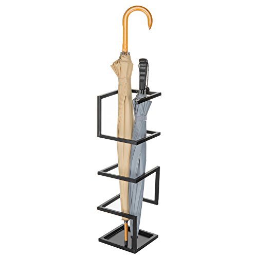 MyGift Geometric Design Metal Umbrella Holder Stand, Black