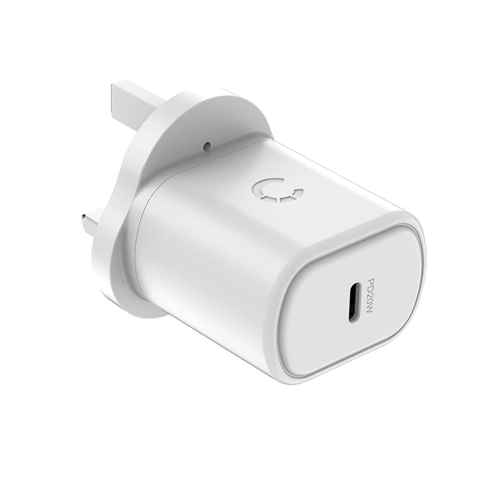 Cygnett PowerPlus 20W USB-C PD Wall Charger – Compact Fast Charger for iPhone 16/15/14/13/12 & Galaxy S24/S23, USB-C Power Delivery, UK Plug
