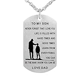 To My Son Dog Tag Stainless Steel Necklace Never Forget I Love You Military Dogtags Pendant Necklace