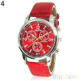 Mens Womens Fashion Faux Leather Band Quartz Analog Dress Bracelet Wrist Watch RED