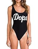Women's DOPE Letter Print Backless One Piece Monokini Bikini (XL, Black)
