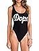 Women's DOPE Letter Print Backless One Piece Monokini Bikini (S, Black)