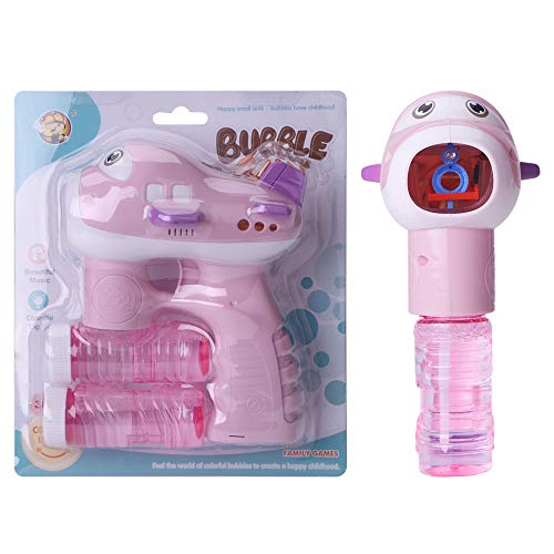 KIMILAR Bubble Gun, Bubble Shooter Gun Light Up Bubbles Blowers with LED Flashing Lights and Sounds Bubble Blowing Toys for Kids, Boys and Girls - 2 Bubble Solution and 3 AA Batteries Included (Pink)