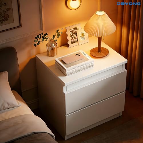 DAYONG Bedside Table, Modern Nightstand with 2 Drawer, Sofa Side Table with Enhanced Storage Capacity, Wooden Night Stand for Bedroom, Living Room, Small Spaces (White)