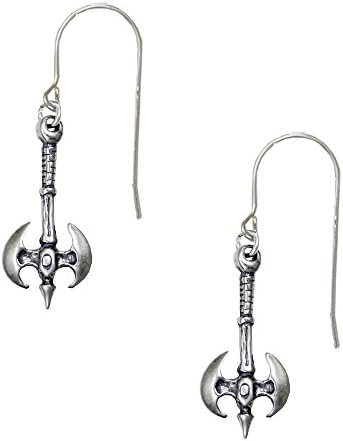 Sterling Silver Striking Warriors Battle Axe Labrys Drop Dangle Earrings
